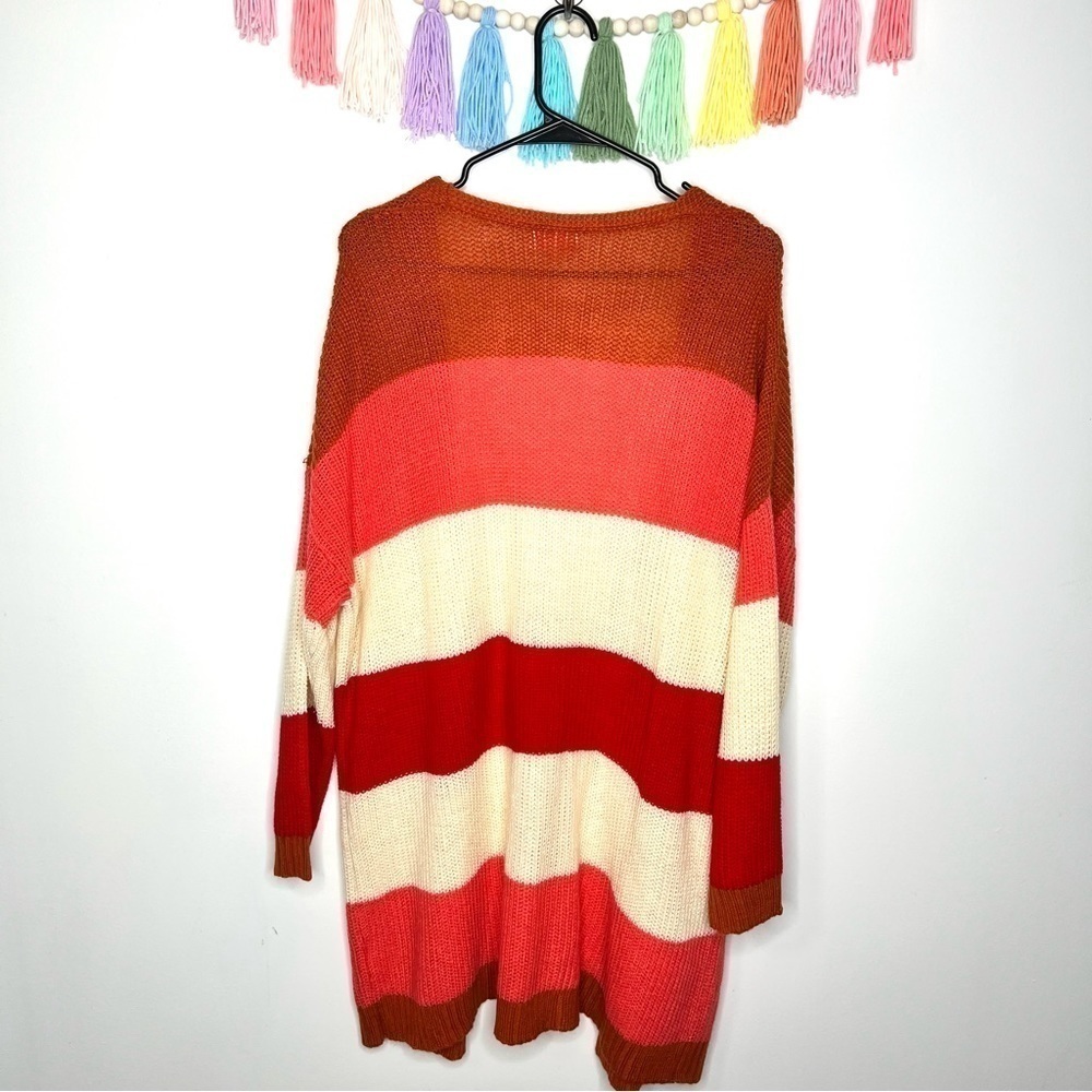 Pink Lily Boutique Colorblock Chunky Stripe Knitted Tunic Length Long Cardigan - Picture 8 of 15